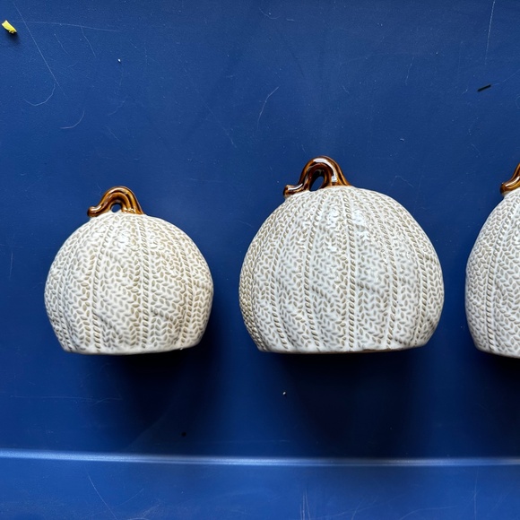 Trio of Ashland Ceramic Sweater-Patterned Cream Pumpkins - Picture 5 of 6